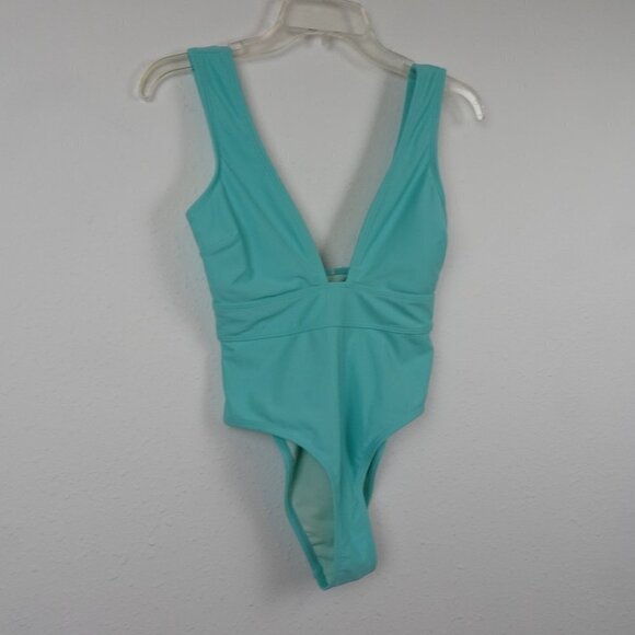 Cupshe One Piece Swimsuit Women's Size XS Blue Plunge Neck High Cut Cheeky - Picture 3 of 9